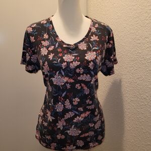 Craft And Barrow Floral Black and Pink Women's Top Size Petite large